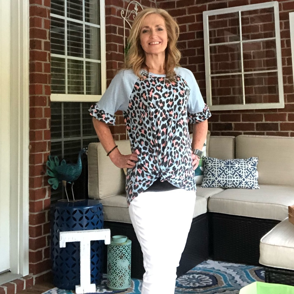 Knit Leopard Print Shirt with Ruffle Sleeves - Picture 2 of 2